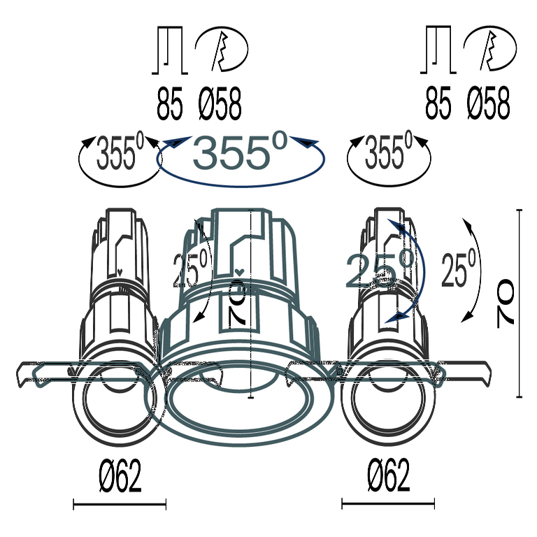 Встраиваемый светильник Technical DL057-7W3K-B